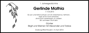 Traueranzeige von Gerlinde Mathia von Tageszeitung