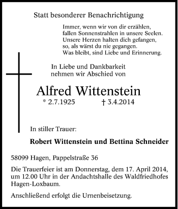 Traueranzeige von Alfred Wittenstein von Tageszeitung