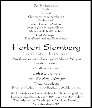 Traueranzeige von Herbert Sternberg von Tageszeitung