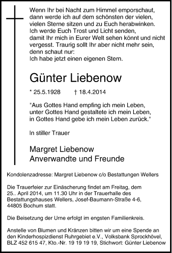Traueranzeige von Günter Liebenow von Tageszeitung