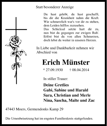 Traueranzeige von Erich Münster von Tageszeitung