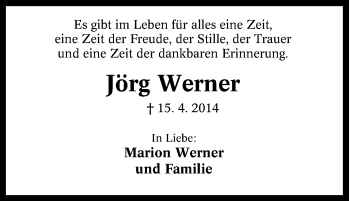 Traueranzeige von Jörg Werner von Tageszeitung