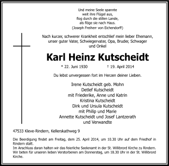 Traueranzeige von Karl Heinz Kutscheidt von Tageszeitung