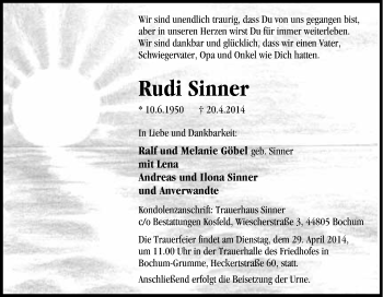 Traueranzeige von Rudi Sinner von Tageszeitung