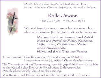Traueranzeige von Kalle Imann von Tageszeitung