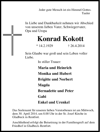 Traueranzeige von Konrad Kokott von Tageszeitung