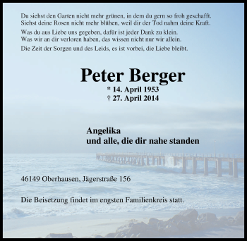 Traueranzeige von Peter Berger von Tageszeitung