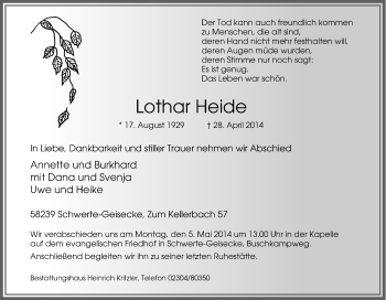 Traueranzeige von Lothar Heide von Tageszeitung