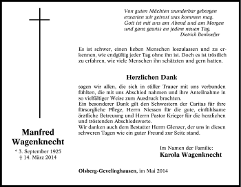 Traueranzeige von Manfred Wagenknecht von Tageszeitung