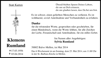 Traueranzeige von Klemens Rumland von Tageszeitung