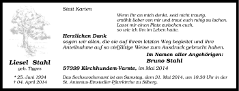 Traueranzeige von Liesel Stahl von Tageszeitung