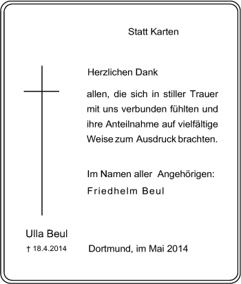 Traueranzeige von Ulla Beul von Tageszeitung