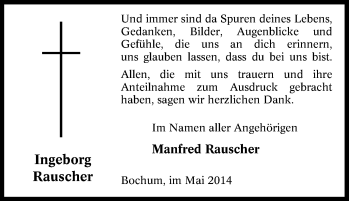 Traueranzeige von Ingeborg Rauscher von Tageszeitung