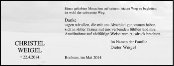 Traueranzeige von Christel Weigel von Tageszeitung