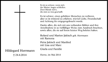 Traueranzeige von Hildegard Herrmann von Tageszeitung