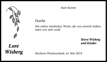 Traueranzeige von Lore Wisberg von Tageszeitung