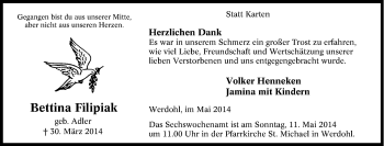 Traueranzeige von Bettina Filipiak von Tageszeitung