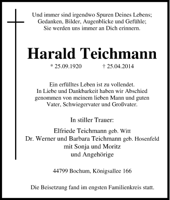 Traueranzeige von Harald Teichmann von Tageszeitung
