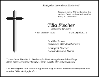 Traueranzeige von Tilla Fischer von Tageszeitung