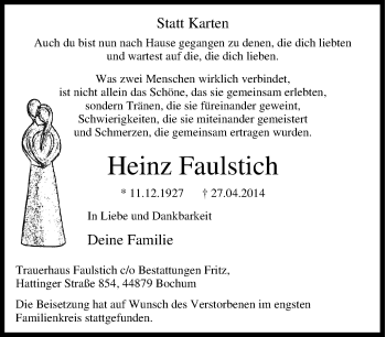 Traueranzeige von Heinz Faulstich von Tageszeitung