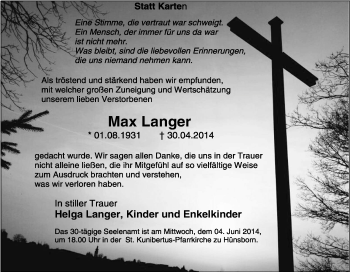 Traueranzeige von Max Langer von Tageszeitung