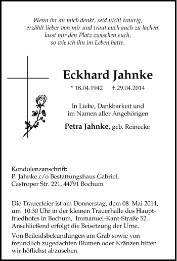 Traueranzeige von Eckhard Jahnke von Tageszeitung