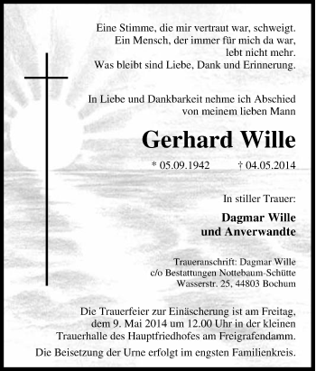 Traueranzeige von Gerhard Wille von Tageszeitung