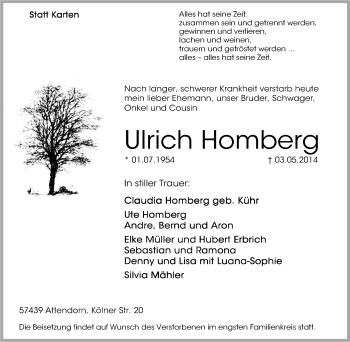 Traueranzeige von Ulrich Homberg von Tageszeitung
