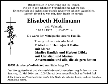 Traueranzeige von Elisabeth Hoffmann von Tageszeitung