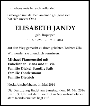 Traueranzeige von Elisabeth Jandy von Tageszeitung