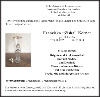 Traueranzeige von Franziska Körner von Tageszeitung
