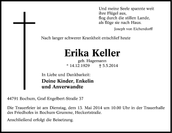 Traueranzeige von Erika Keller von Tageszeitung
