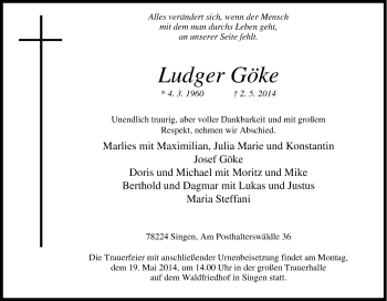 Traueranzeige von Ludger Göke von Tageszeitung