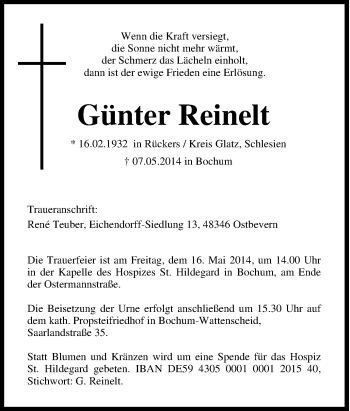 Traueranzeige von Günter Reinelt von Tageszeitung