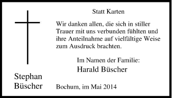 Traueranzeige von Stephan Büscher von Tageszeitung