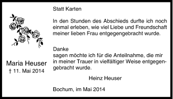 Traueranzeige von Maria Heuser von Tageszeitung