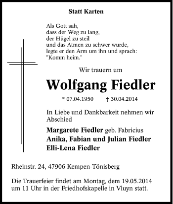 Traueranzeige von Wolfgang Fiedler von Tageszeitung