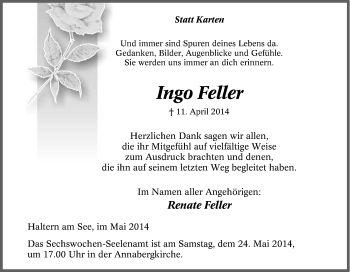 Traueranzeige von Ingo Feller von Tageszeitung