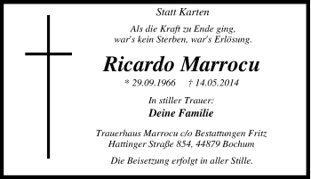 Traueranzeige von Ricardo Marrocu von Tageszeitung
