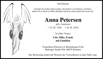 Traueranzeige von Anna Petersen von Tageszeitung