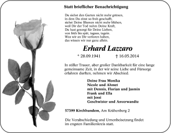 Traueranzeige von Erhard Lazzaro von Tageszeitung