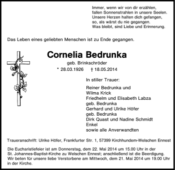 Traueranzeige von Cornelia Bedrunka von Tageszeitung