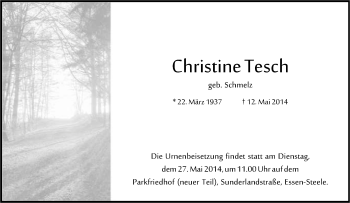 Traueranzeige von Christine Tesch von Tageszeitung
