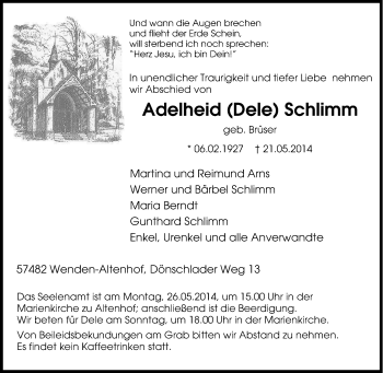 Traueranzeige von Adelheid Dele Schlimm von Tageszeitung