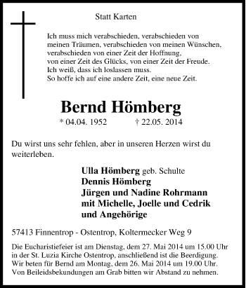 Traueranzeige von Bernd Hömberg von Tageszeitung
