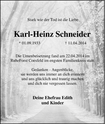 Traueranzeige von Karl-Heinz Schneider von Tageszeitung