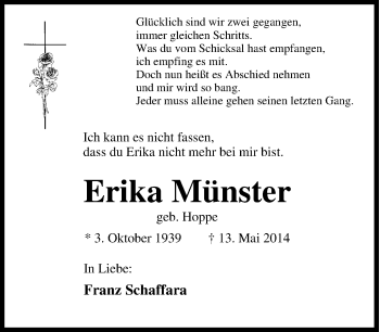 Traueranzeige von Erika Münster von Tageszeitung