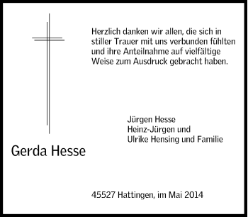 Traueranzeige von Gerda Hesse von Tageszeitung