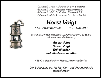 Traueranzeige von Horst Voigt von Tageszeitung