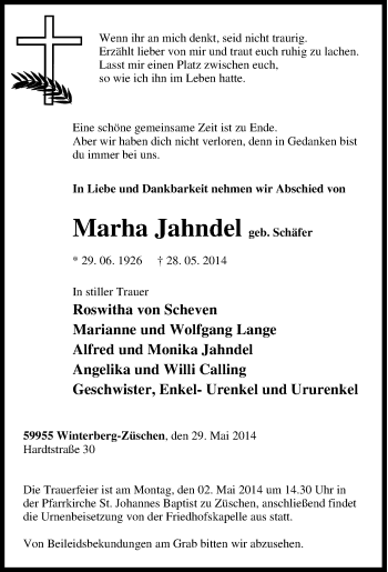 Traueranzeige von Marha Marha von Tageszeitung